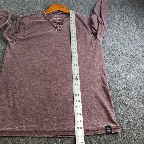 Lucky Brand Shirt Mens Small Red Wine Henley Long Sleeve Venice Burnout Baja - Picture 6 of 8